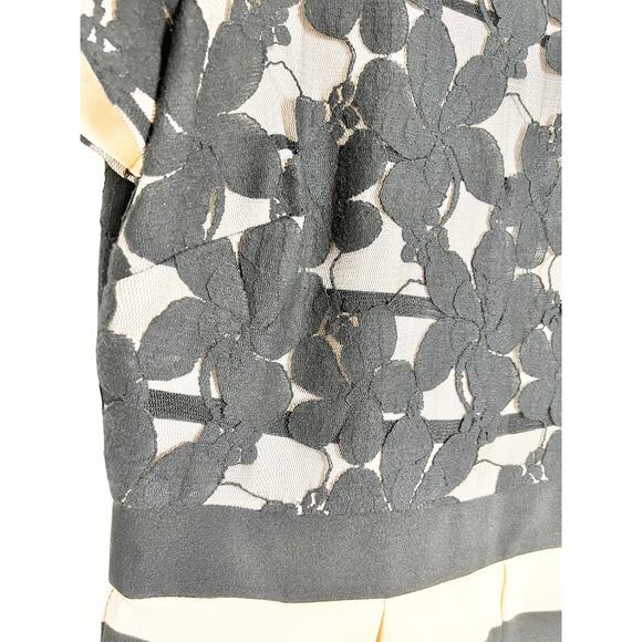 Danny and Nicole Black Pink Striped Floral Lace Pleated A-Line Cocktail Dress 6 - Picture 5 of 7